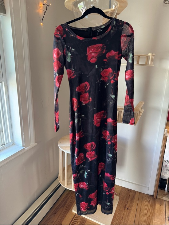 Dressed in LALA Dresses & Skirts - Dressed in Lala Red Rose Print Long Sleeve Black Maxi Dress